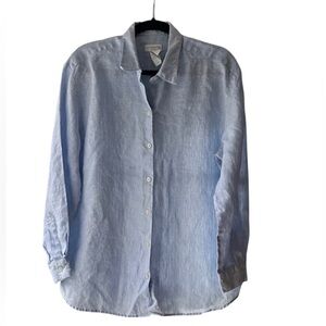 Liz Claiborne Light Blue Linen Casual Button Down Shirt Classic Minimalist L EUC